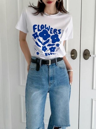 正韓 24S/S 春夏 可愛版FLOWERS印圖純棉tee-v3799