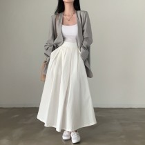 (美安獨家優惠免運） 春款韓版極簡氣質A字高腰百褶裙v3260