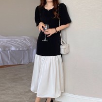 韓國夏季法式荷葉邊泡泡袖洋裝v3606