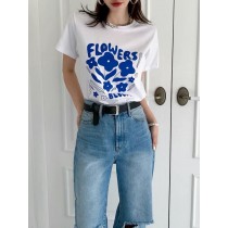 正韓 24S/S 春夏 可愛版FLOWERS印圖純棉tee-v3799