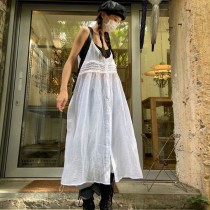 設計品牌蕾絲包邊V領萊賽爾吊帶連身裙v4177