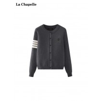 La Chapelle圓領愛心刺繡學院風簡約針織外套v2805